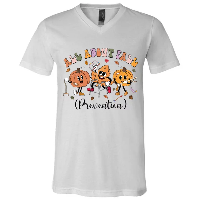 I Love Fall Prevention Thanksgiving Fall Nurse V-Neck T-Shirt