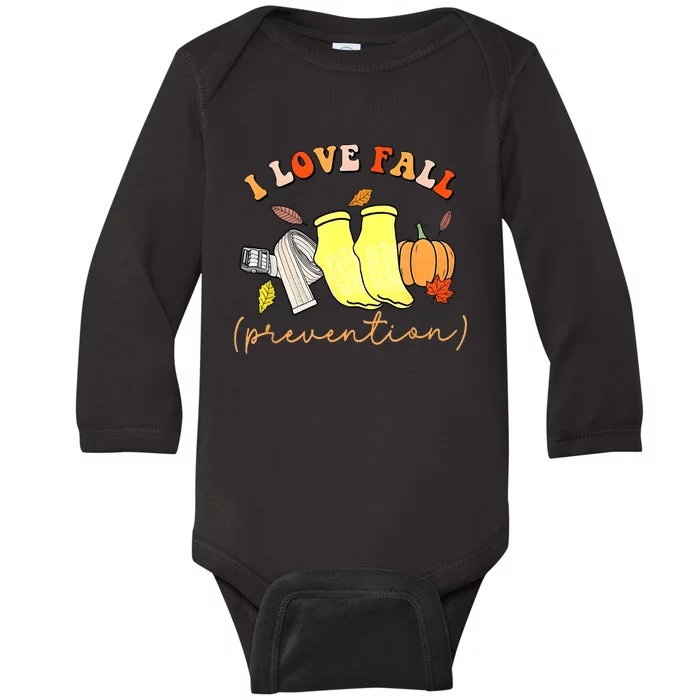 I Love Fall Prevention Thanksgiving Nurse Fall Dpt Spt Baby Long Sleeve Bodysuit