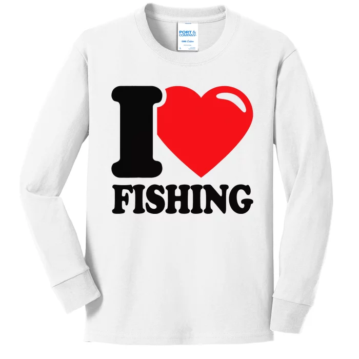 I love fishing with a Red Heart I Love fishing Kids Long Sleeve Shirt