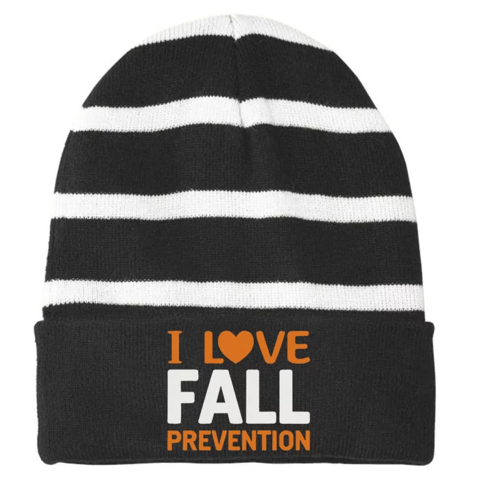 I Love Fall Prevention Fall Physical Therapy Minimalist Striped Beanie with Solid Band