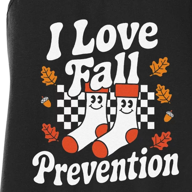 I Love Fall Prevention Socks Fall Physical Therapy Retro Women's Racerback Tank