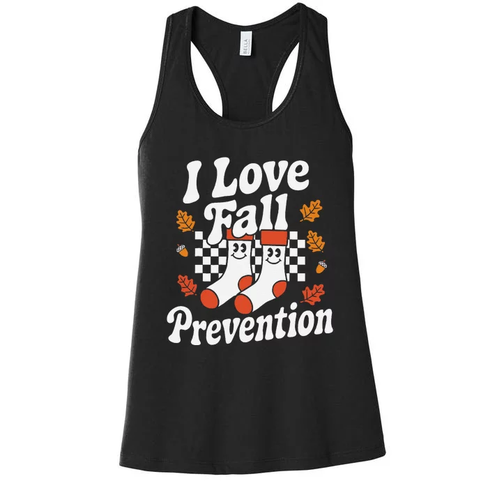 I Love Fall Prevention Socks Fall Physical Therapy Retro Women's Racerback Tank