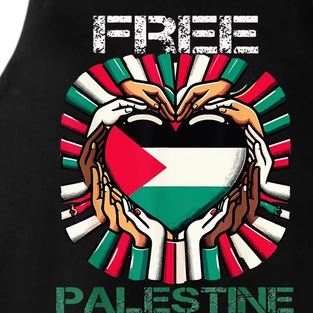 I Love Free Palestine Flag Save Gaza Strip Palestinian Ladies Tri-Blend Wicking Tank