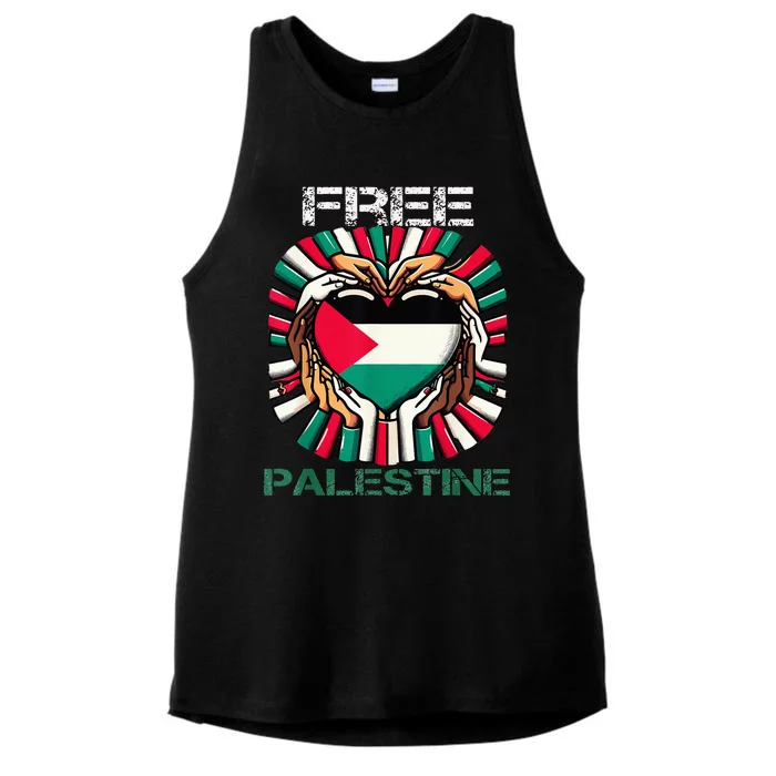 I Love Free Palestine Flag Save Gaza Strip Palestinian Ladies Tri-Blend Wicking Tank