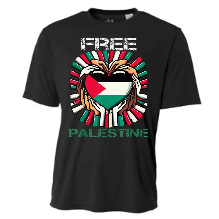 I Love Free Palestine Flag Save Gaza Strip Palestinian Cooling Performance Crew T-Shirt