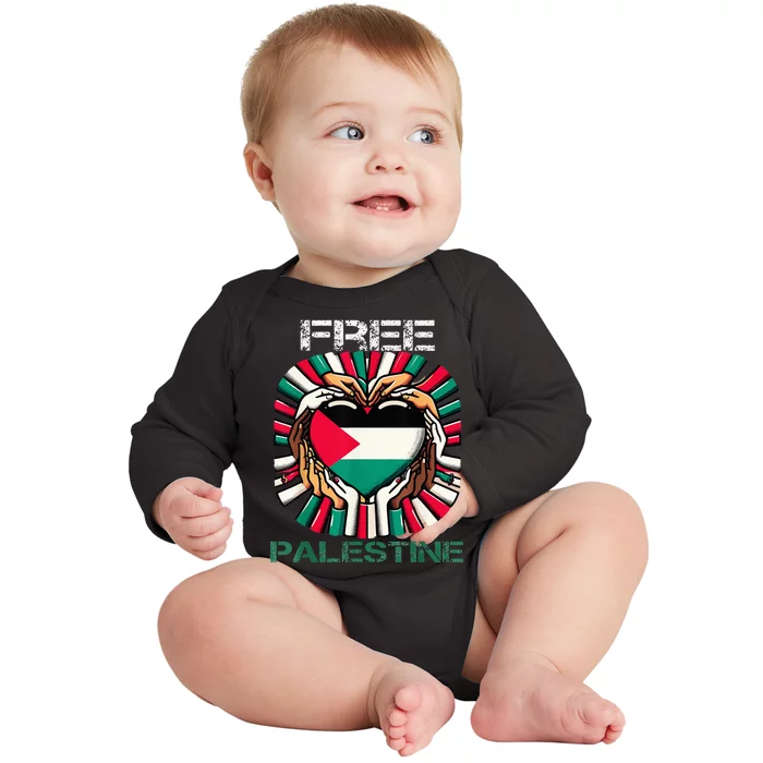 I Love Free Palestine Flag Save Gaza Strip Palestinian Baby Long Sleeve Bodysuit