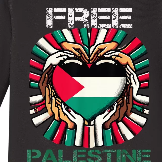 I Love Free Palestine Flag Save Gaza Strip Palestinian Baby Long Sleeve Bodysuit