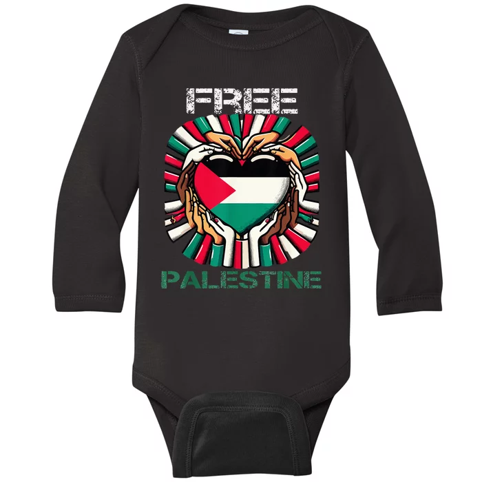 I Love Free Palestine Flag Save Gaza Strip Palestinian Baby Long Sleeve Bodysuit