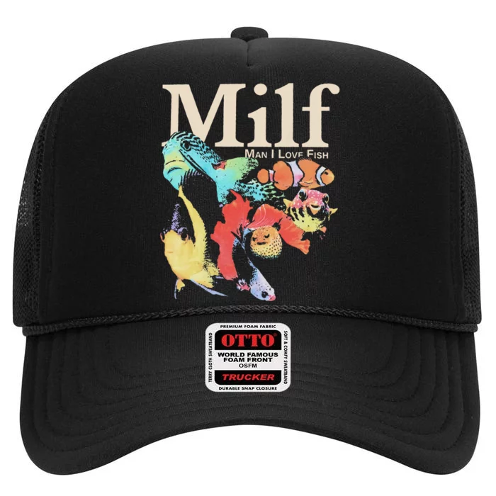 I Love Fish Milf Man High Crown Mesh Trucker Hat