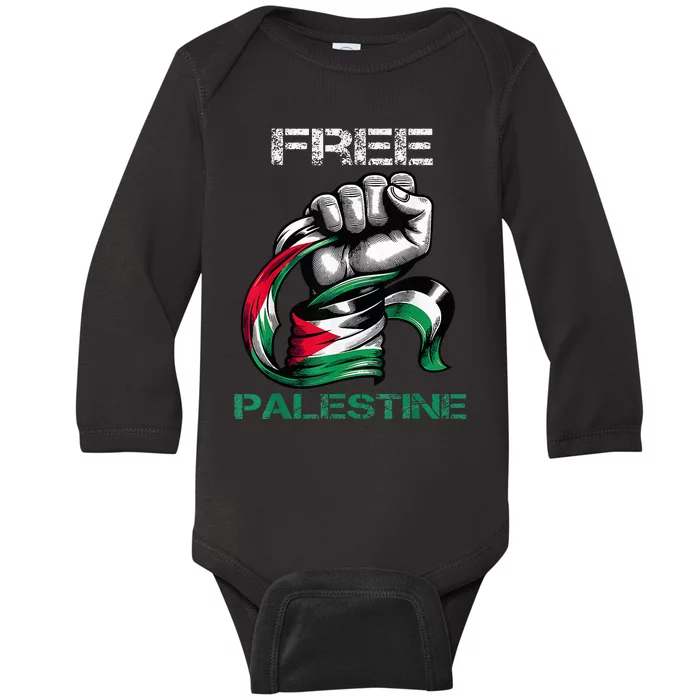 I Love Free Palestine Flag Save Gaza Strip Palestinian Baby Long Sleeve Bodysuit