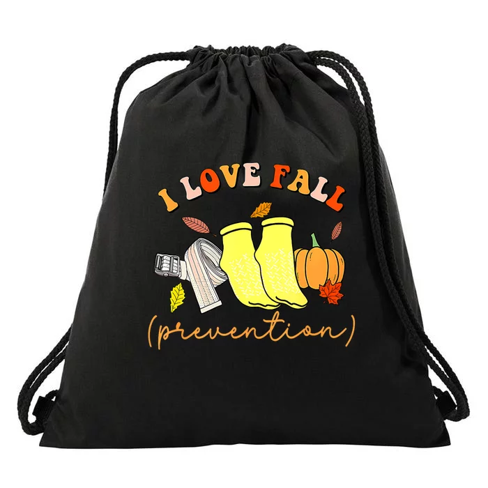 I Love Fall Prevention Socks Thanksgiving Autumn Quote Drawstring Bag