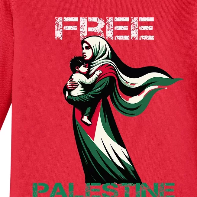 I Love Free Palestine Mother Children Gaza Strip Palestinian Baby Long Sleeve Bodysuit