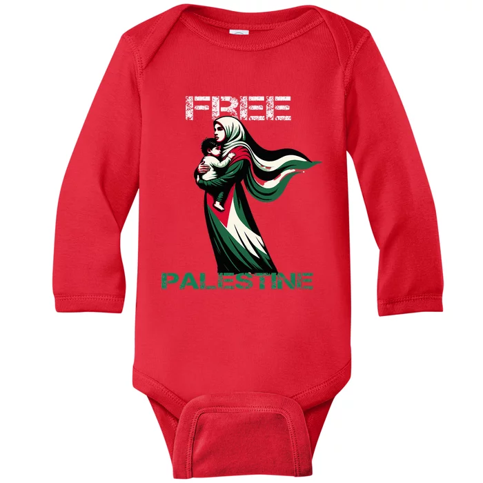 I Love Free Palestine Mother Children Gaza Strip Palestinian Baby Long Sleeve Bodysuit