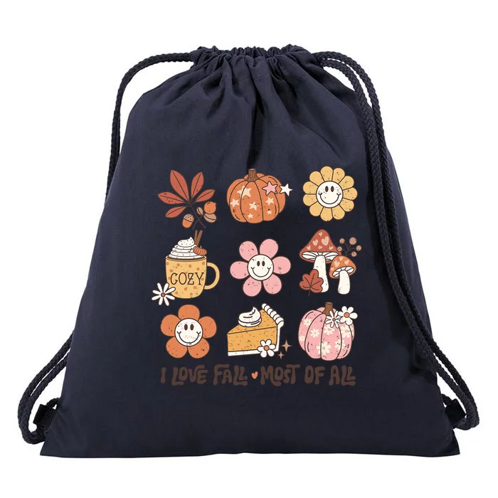 I Love Fall Most Of All Retro Halloween Cute Gift Drawstring Bag