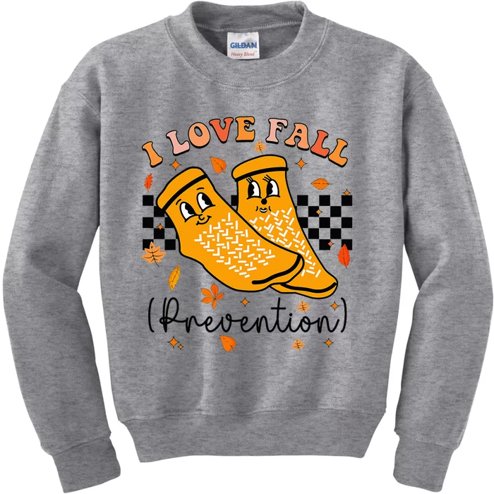 I Love Fall Prevention Fall Physical Therapy Kids Sweatshirt