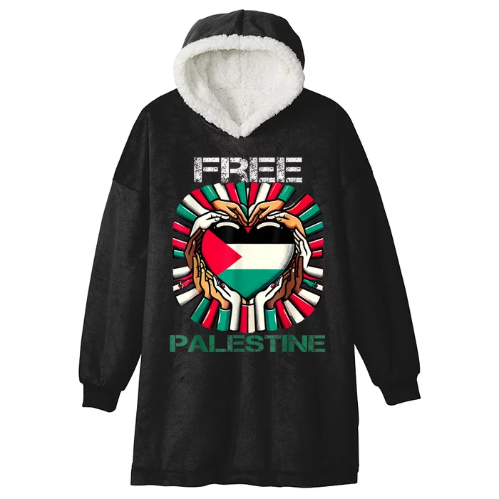 I Love Free Palestine Flag Save Gaza Strip Palestinian Hooded Wearable Blanket