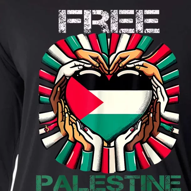 I Love Free Palestine Flag Save Gaza Strip Palestinian Cooling Performance Long Sleeve Crew