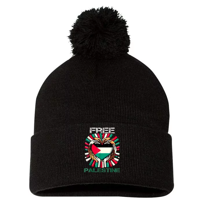 I Love Free Palestine Flag Save Gaza Strip Palestinian Pom Pom 12in Knit Beanie