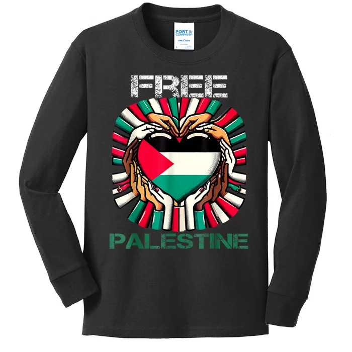 I Love Free Palestine Flag Save Gaza Strip Palestinian Kids Long Sleeve Shirt