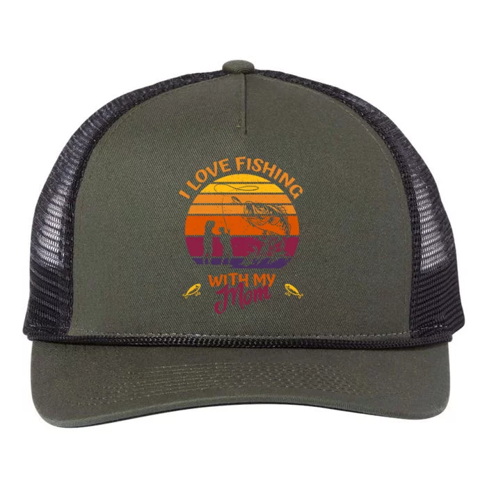 I Love Fishing With My Mom Great Gift Fishing Team Great Giftfishing Tour Gift Retro Rope Trucker Hat Cap