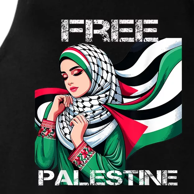 I Love Free Palestine Flag Save Gaza Strip Palestinian Ladies Tri-Blend Wicking Tank