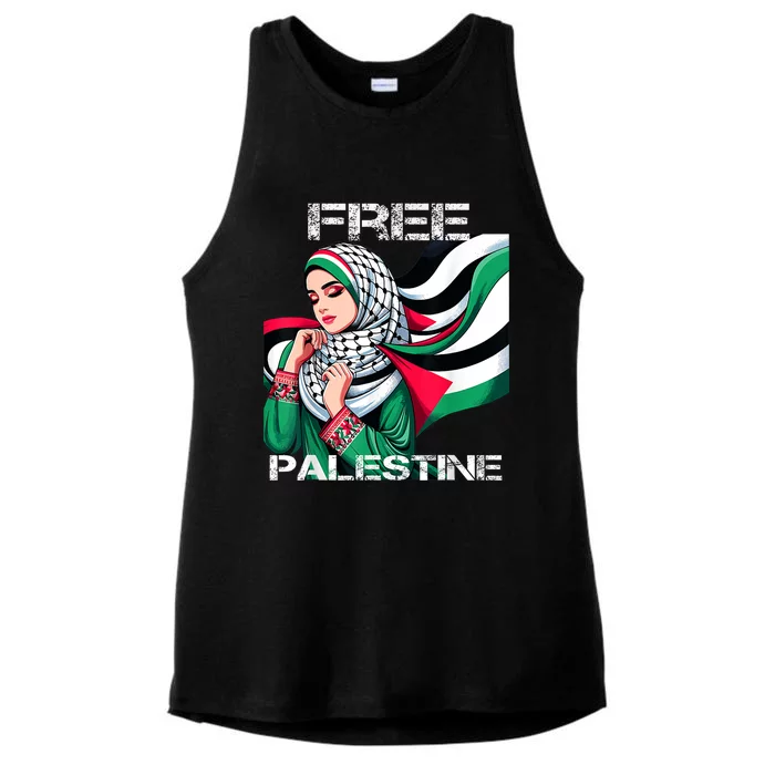 I Love Free Palestine Flag Save Gaza Strip Palestinian Ladies Tri-Blend Wicking Tank