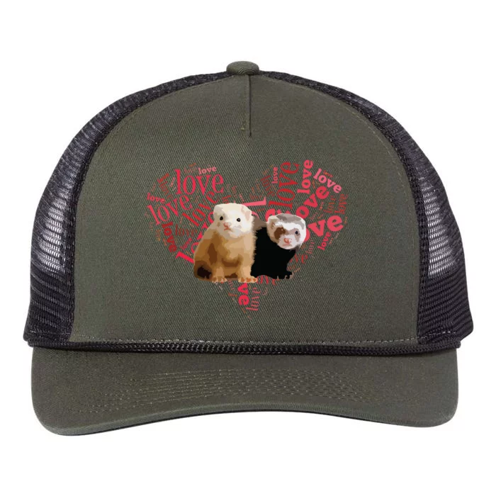 I Love Ferrets Heart Shaped Ferret Lover Gift Retro Rope Trucker Hat Cap