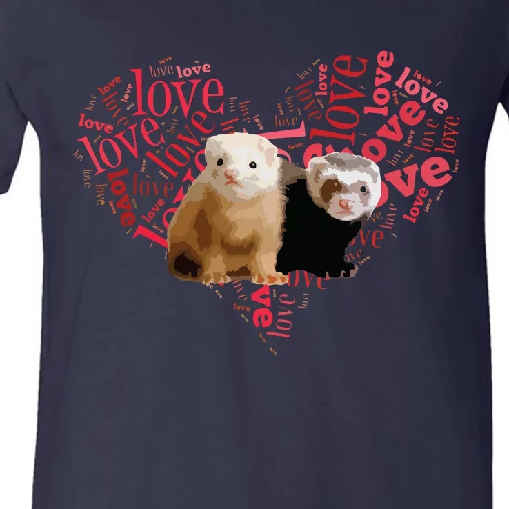 I Love Ferrets Heart Shaped Ferret Lover Gift V-Neck T-Shirt