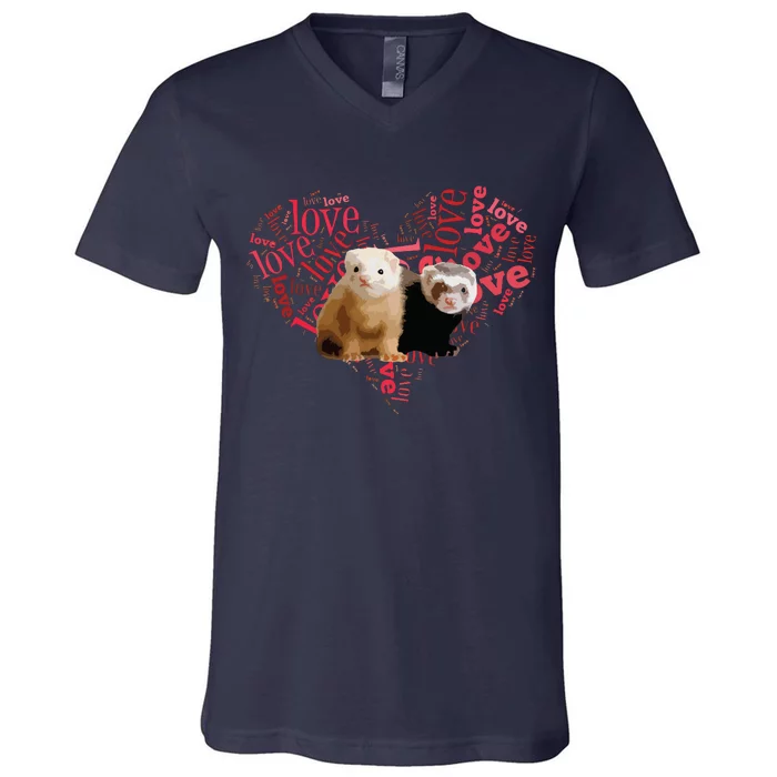 I Love Ferrets Heart Shaped Ferret Lover Gift V-Neck T-Shirt