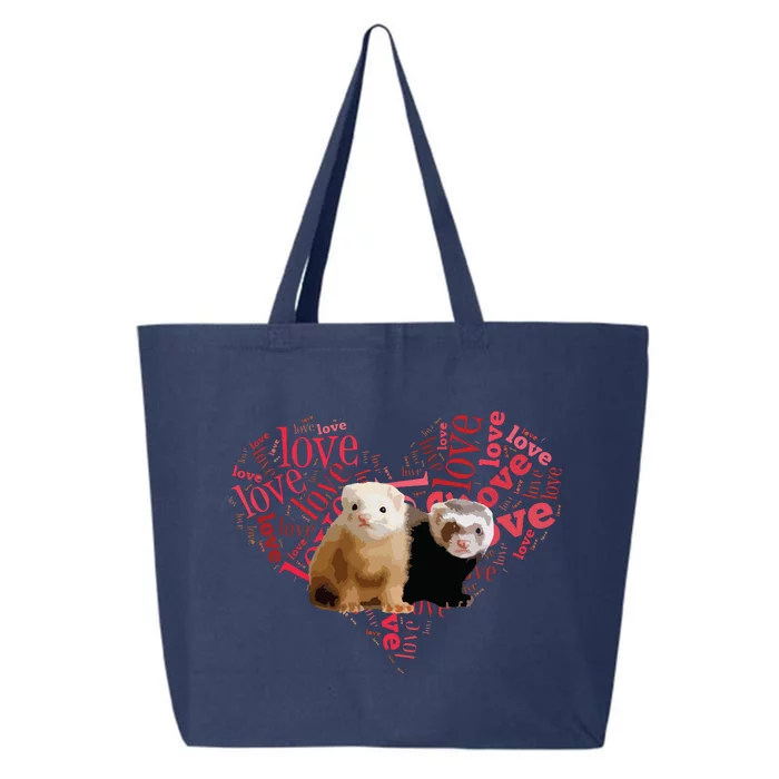 I Love Ferrets Heart Shaped Ferret Lover Gift 25L Jumbo Tote