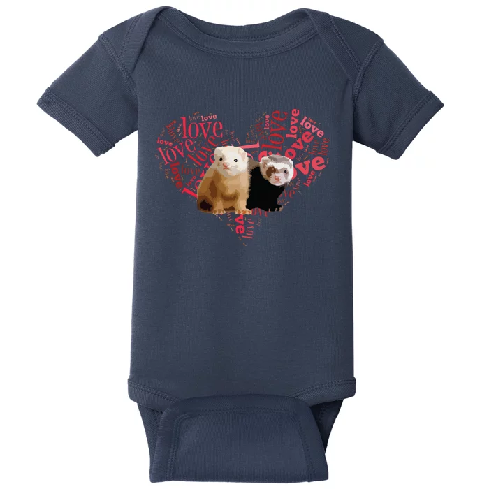 I Love Ferrets Heart Shaped Ferret Lover Gift Baby Bodysuit