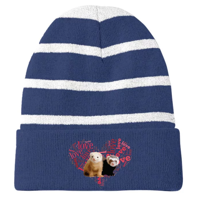 I Love Ferrets Heart Shaped Ferret Lover Gift Striped Beanie with Solid Band