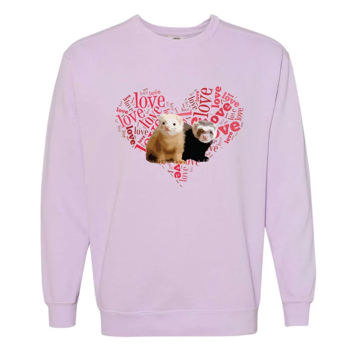 I Love Ferrets Heart Shaped Ferret Lover Gift Garment-Dyed Sweatshirt