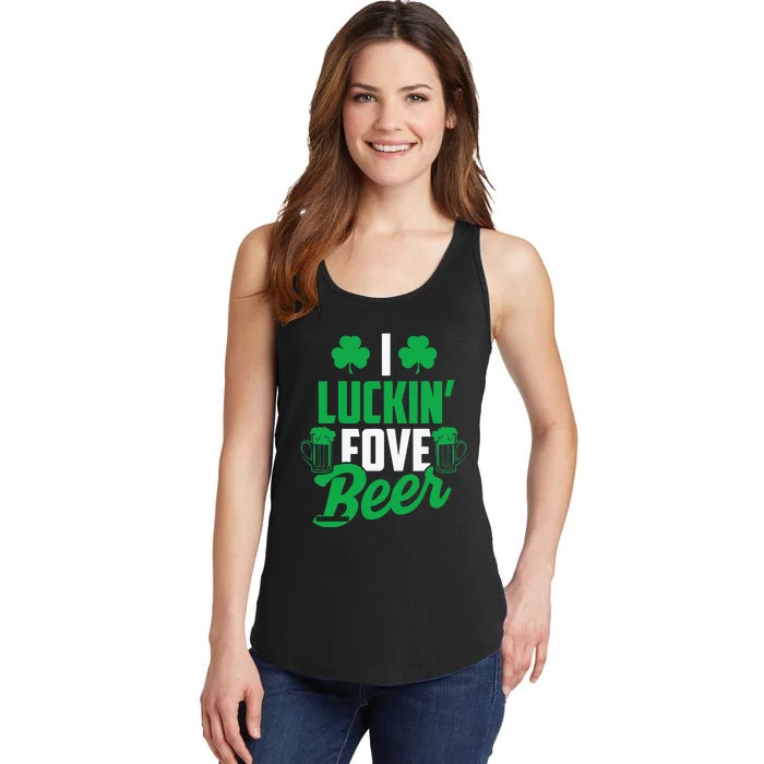 I Luckin' Fove Beer Funny St. Patty's Day Tee Ladies Essential Tank