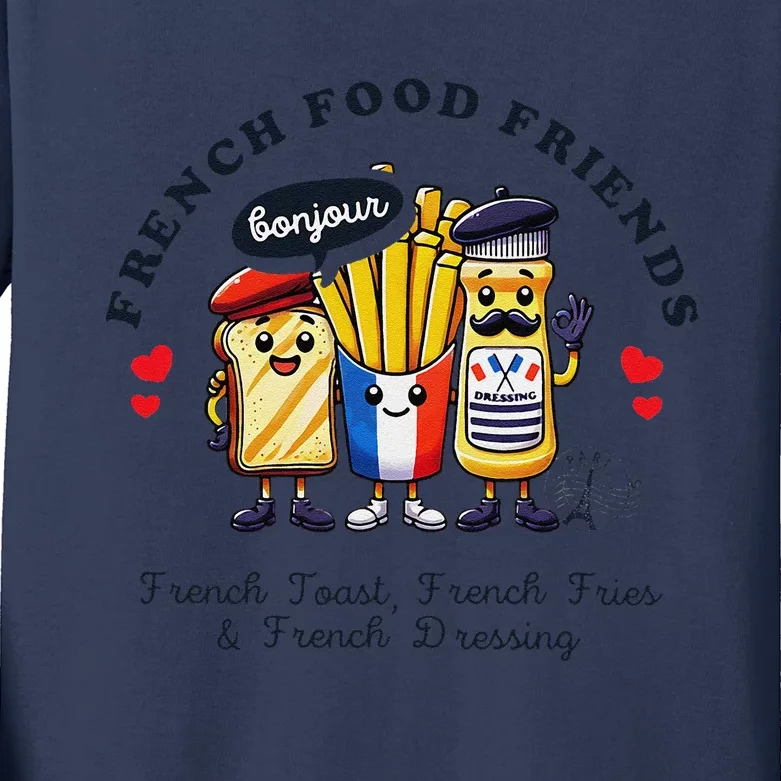 I Love French Food Bonjour Cute Toast Dressing French Fries Kids Long Sleeve Shirt