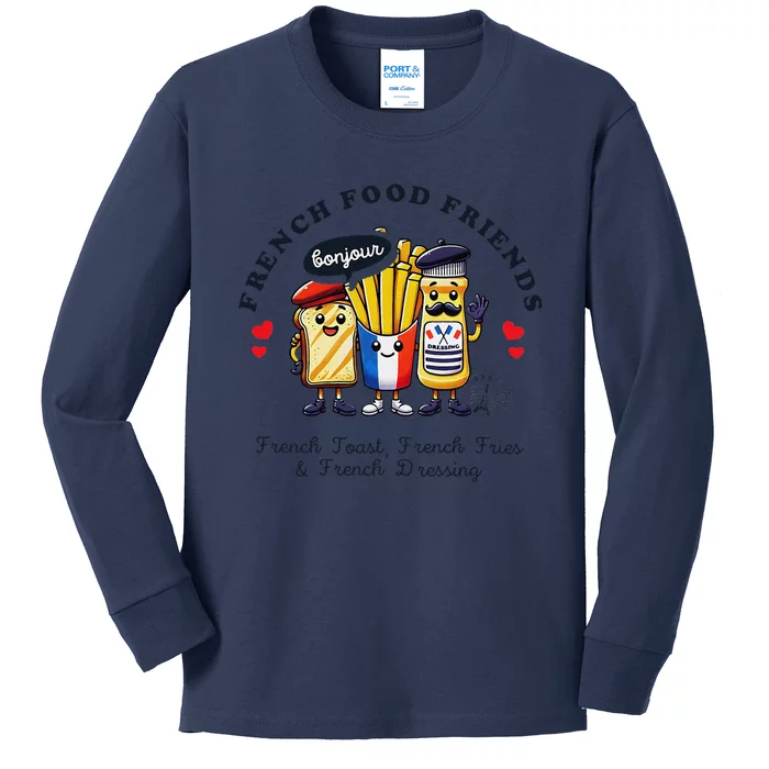 I Love French Food Bonjour Cute Toast Dressing French Fries Kids Long Sleeve Shirt