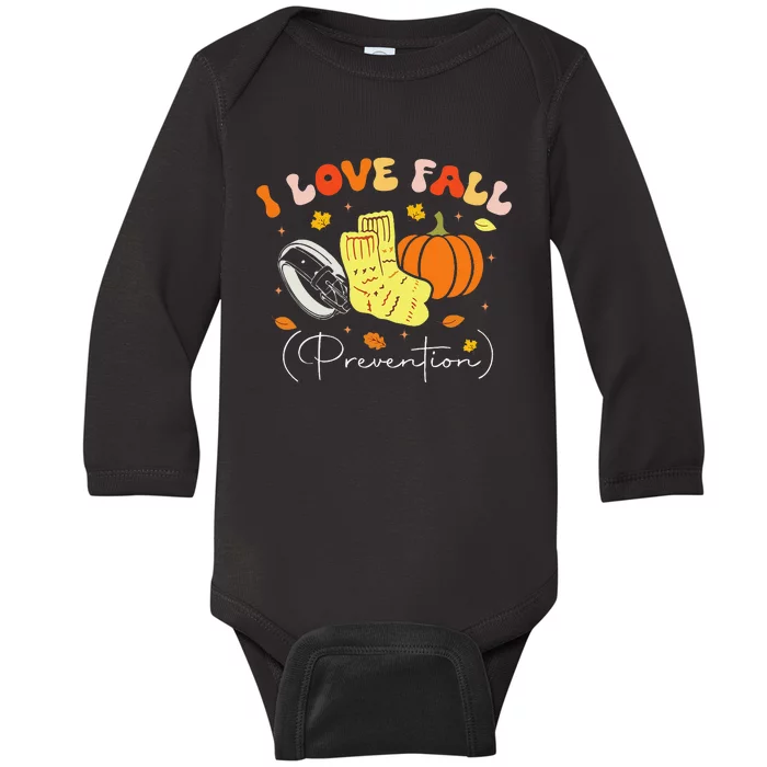 I Love Fall Prevention Autumn Nurse Physical Therapist Gift Baby Long Sleeve Bodysuit