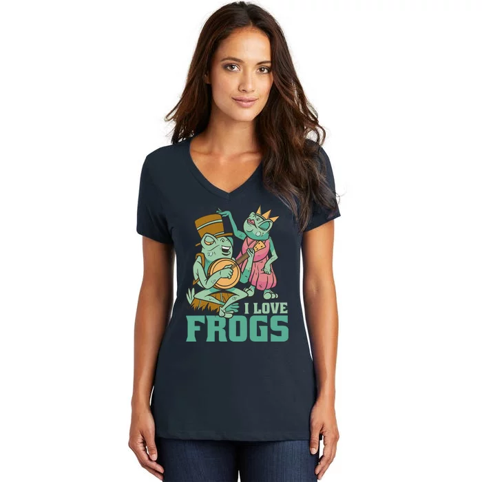 I Love Frogs Women's V-Neck T-Shirt