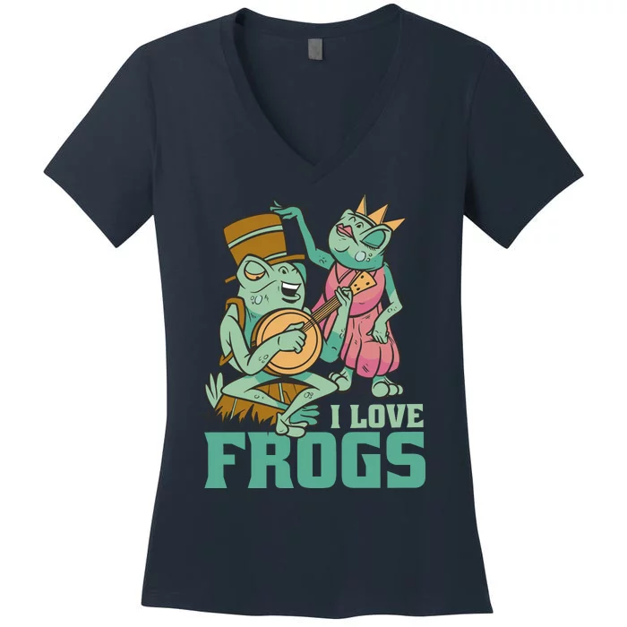 I Love Frogs Women's V-Neck T-Shirt