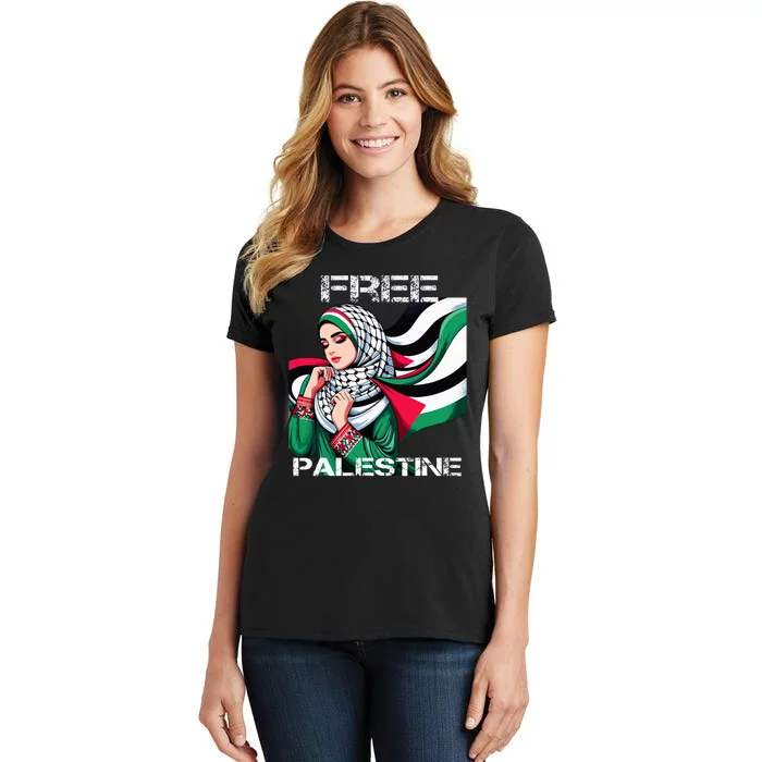 I Love Free Palestine Flag Save Gaza Strip Palestinian Women's T-Shirt