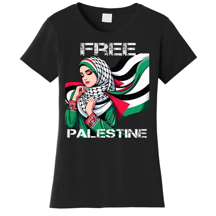 I Love Free Palestine Flag Save Gaza Strip Palestinian Women's T-Shirt