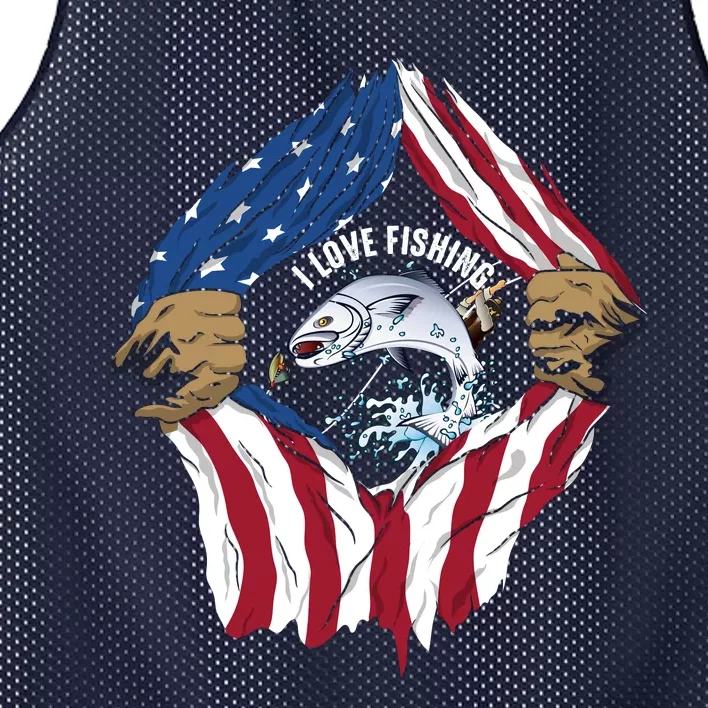 I Love Fishing Cool Usa Flag Mesh Reversible Basketball Jersey Tank