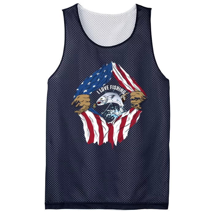 I Love Fishing Cool Usa Flag Mesh Reversible Basketball Jersey Tank