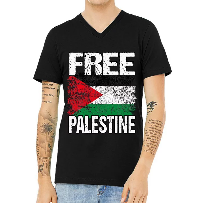 I Love Free Palestine Flag Save Gaza Strip Palestinian V-Neck T-Shirt