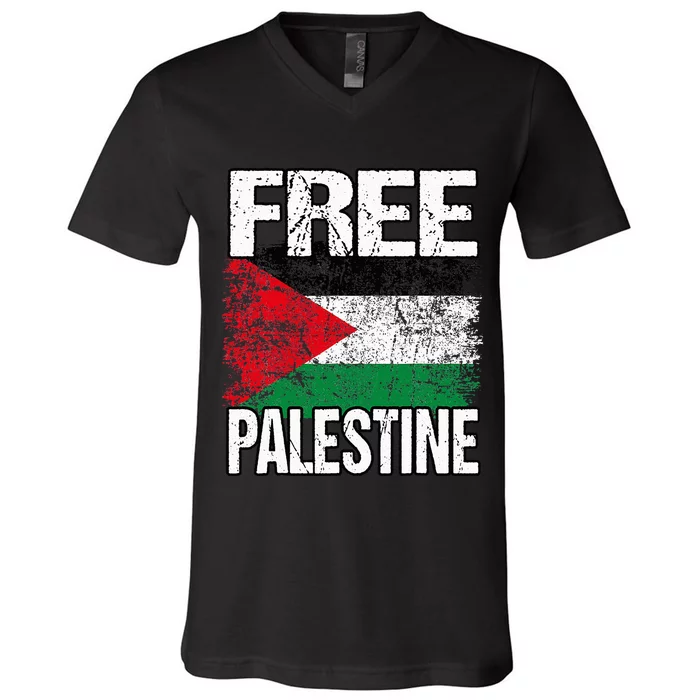 I Love Free Palestine Flag Save Gaza Strip Palestinian V-Neck T-Shirt