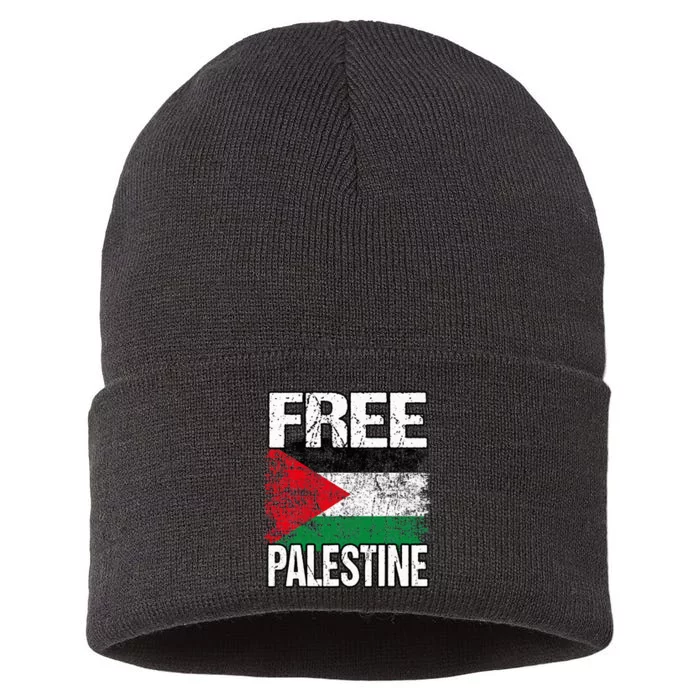 I Love Free Palestine Flag Save Gaza Strip Palestinian Sustainable Knit Beanie