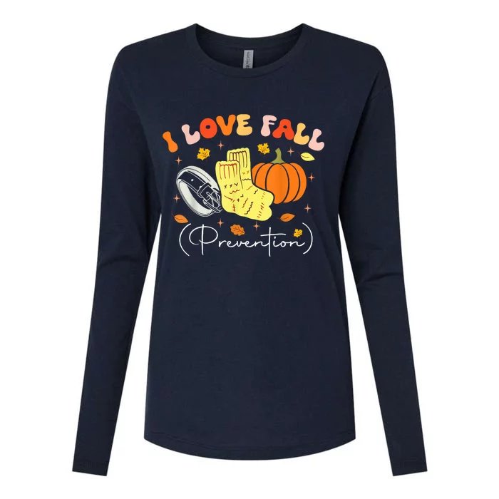 I Love Fall Prevention Autumn Nurse Physical Therapist Womens Cotton Relaxed Long Sleeve T-Shirt