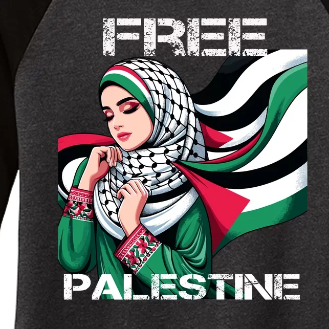 I Love Free Palestine Flag Save Gaza Strip Palestinian Women's Tri-Blend 3/4-Sleeve Raglan Shirt