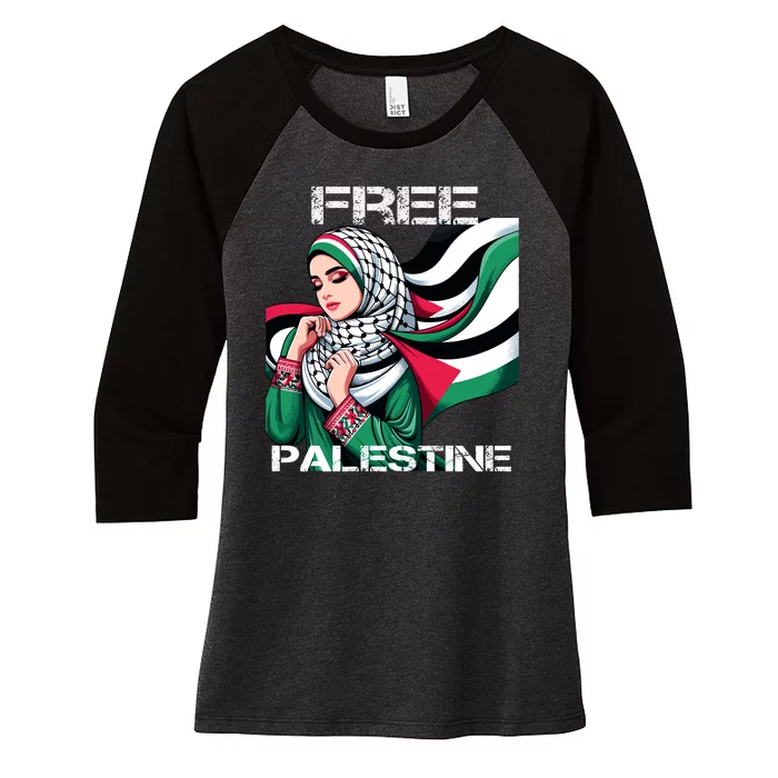 I Love Free Palestine Flag Save Gaza Strip Palestinian Women's Tri-Blend 3/4-Sleeve Raglan Shirt