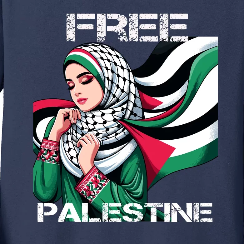 I Love Free Palestine Flag Save Gaza Strip Palestinian Kids Long Sleeve Shirt